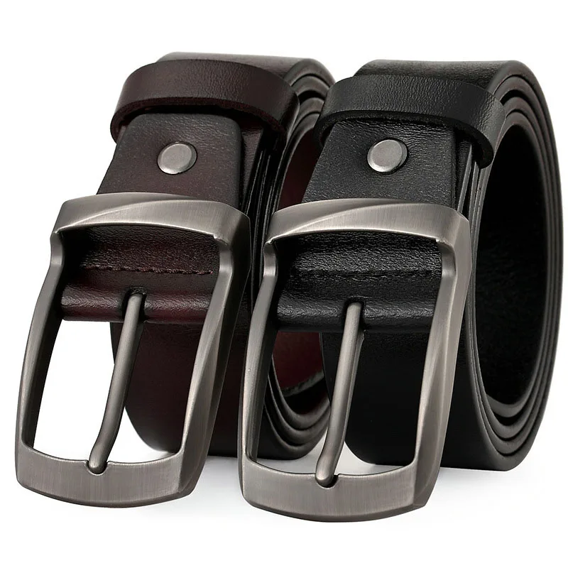 

2025 Fashion Men's Belt - Genuine Leather Pin Buckle Strap, Slim Business Casual Waistband for Jeans/Pants (Black/Brown)