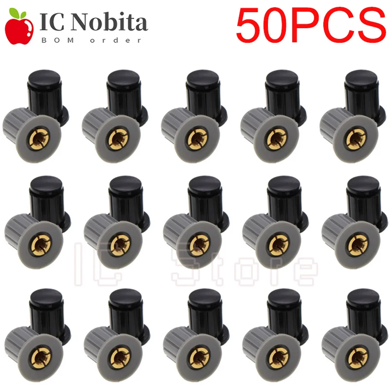 

50PCS Potentiometer Knob Hat Top Button Cap Cover WXD3-13-2W WH5-1A WX14-12 Gray Black Copper Core