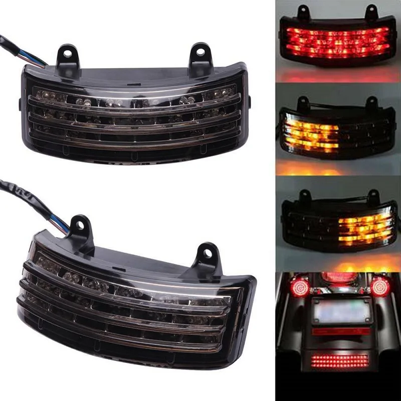 Motorcycle Fender Tip Light Tri-Bar LED Rear Tail Brake Lights Trim Smoke Lens For Harley Touring Street Road Glide FLHX FLTRX