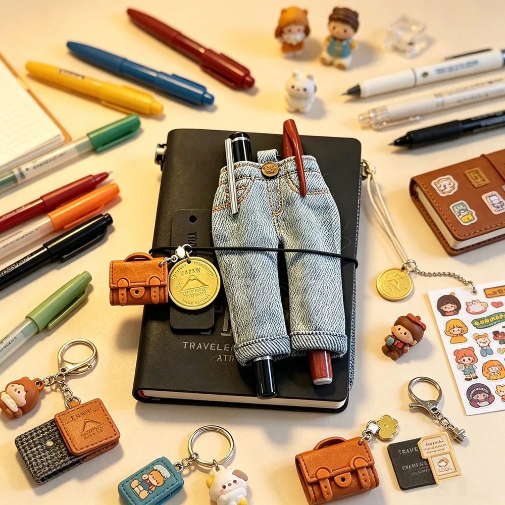 DIY Hanging Denim Pen Sleeve, Mini Dual‑Pen Storage Pouch for Travel Journal, Notebook Stationery Decoration Accessory