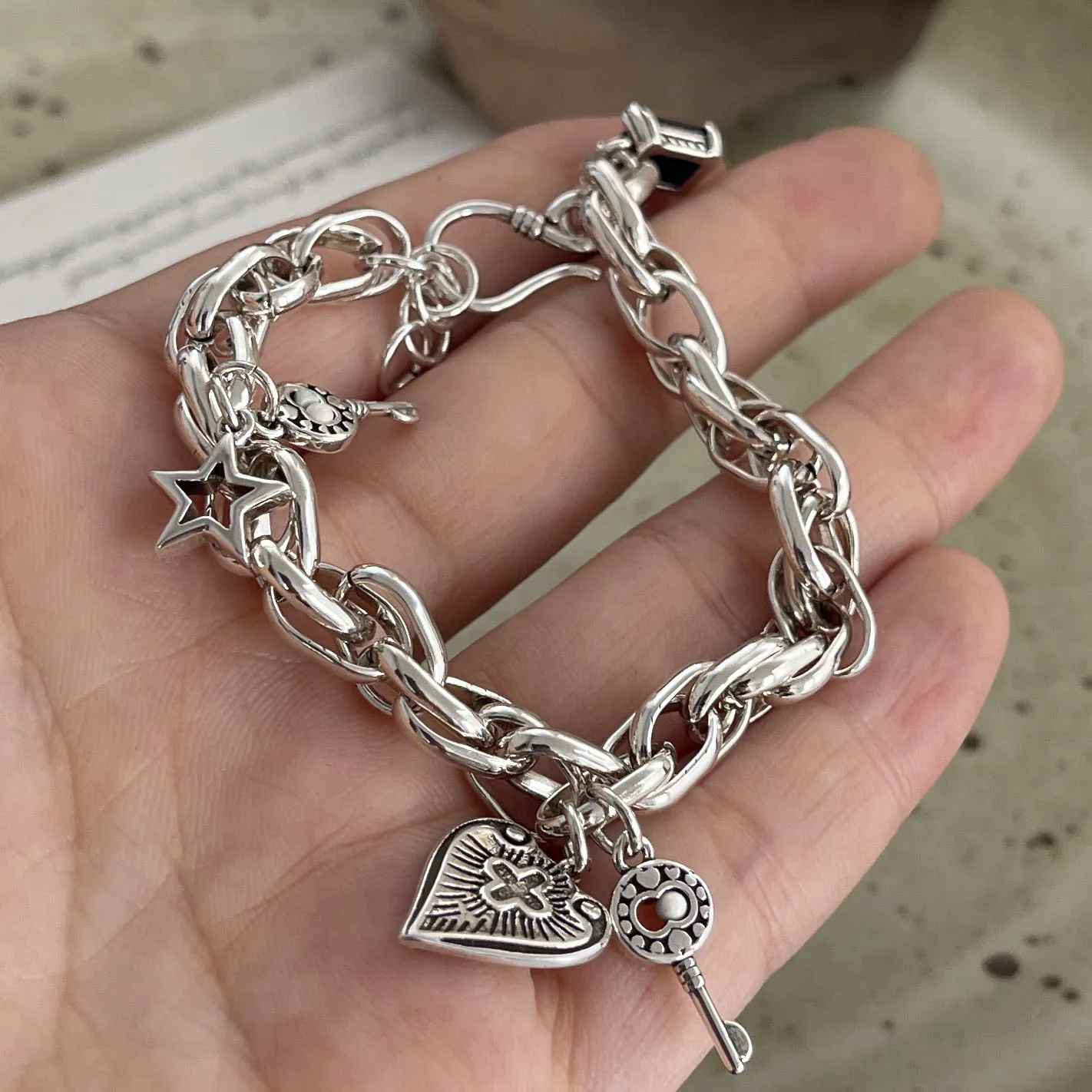 Pulsera Retro de 100% sólida plata 925 para mujeres y hombres, pulsera Vintage hecha a mano con forma de corazón y cruz, regalo de cumpleaños