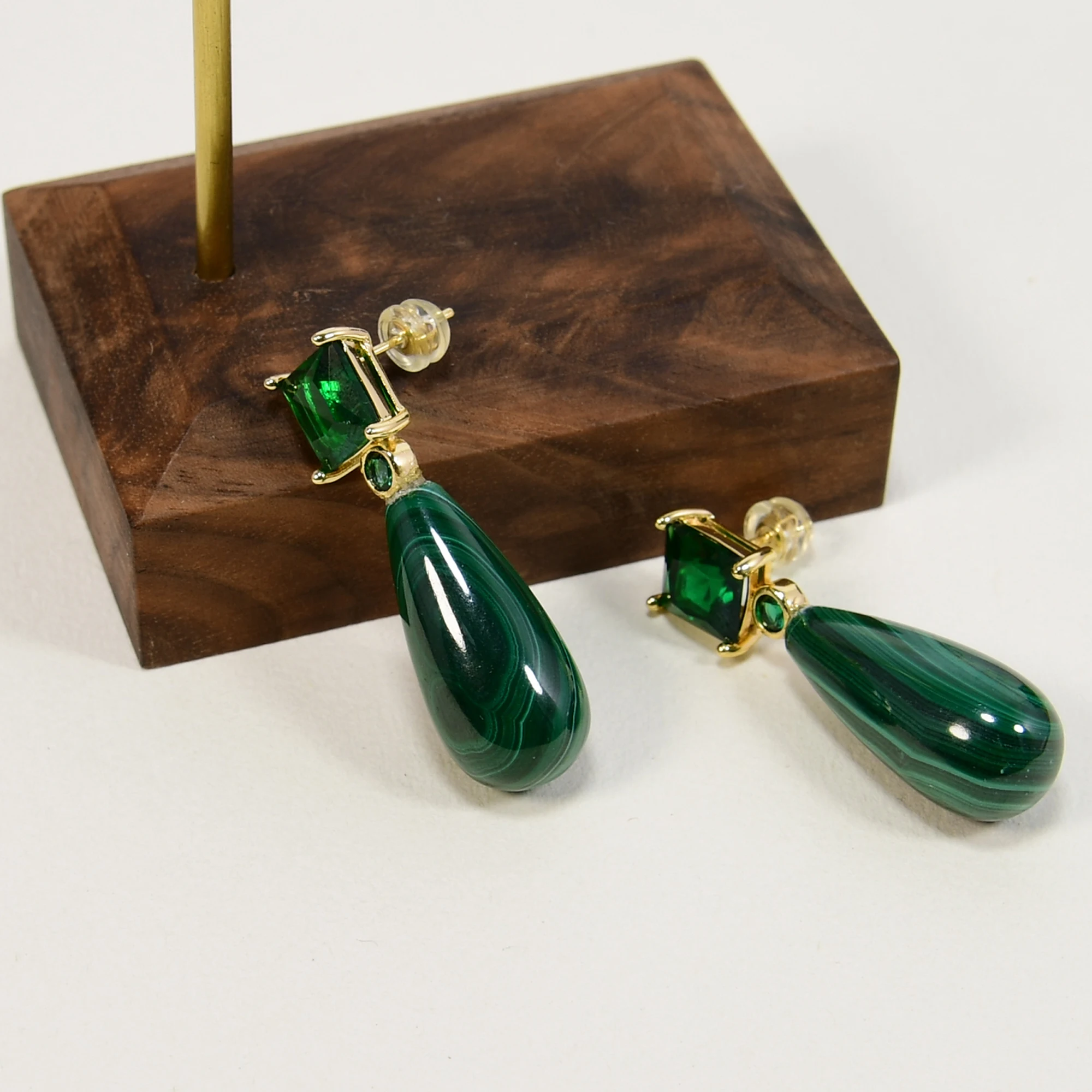 GG 12X25 Natural Drip Malachite   Earrings Stud For Jewelry Gift