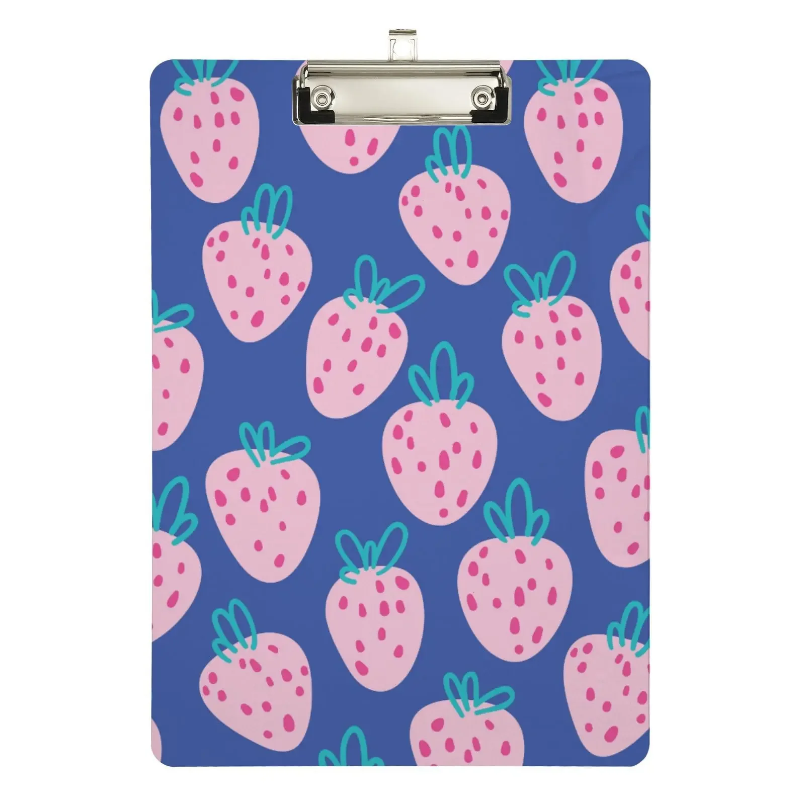 Plastic Nursing Clipboards Low Profile Clip Strawberry Pink Fruit Women Girls with Metal Clip Transparent School Office Art Pad