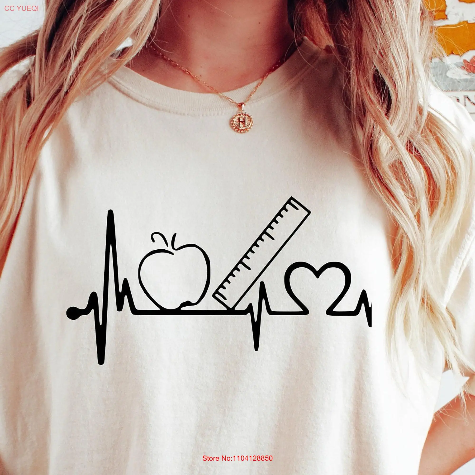 Teacher Heartbeat Oversized T Shirt Valentines Kindergarten Life School Supply long or short sleeves