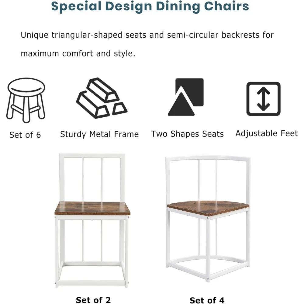 Juego de mesa de comedor y sillas de metal con acabado cerezo blanco para 6 personas para espacios pequeños