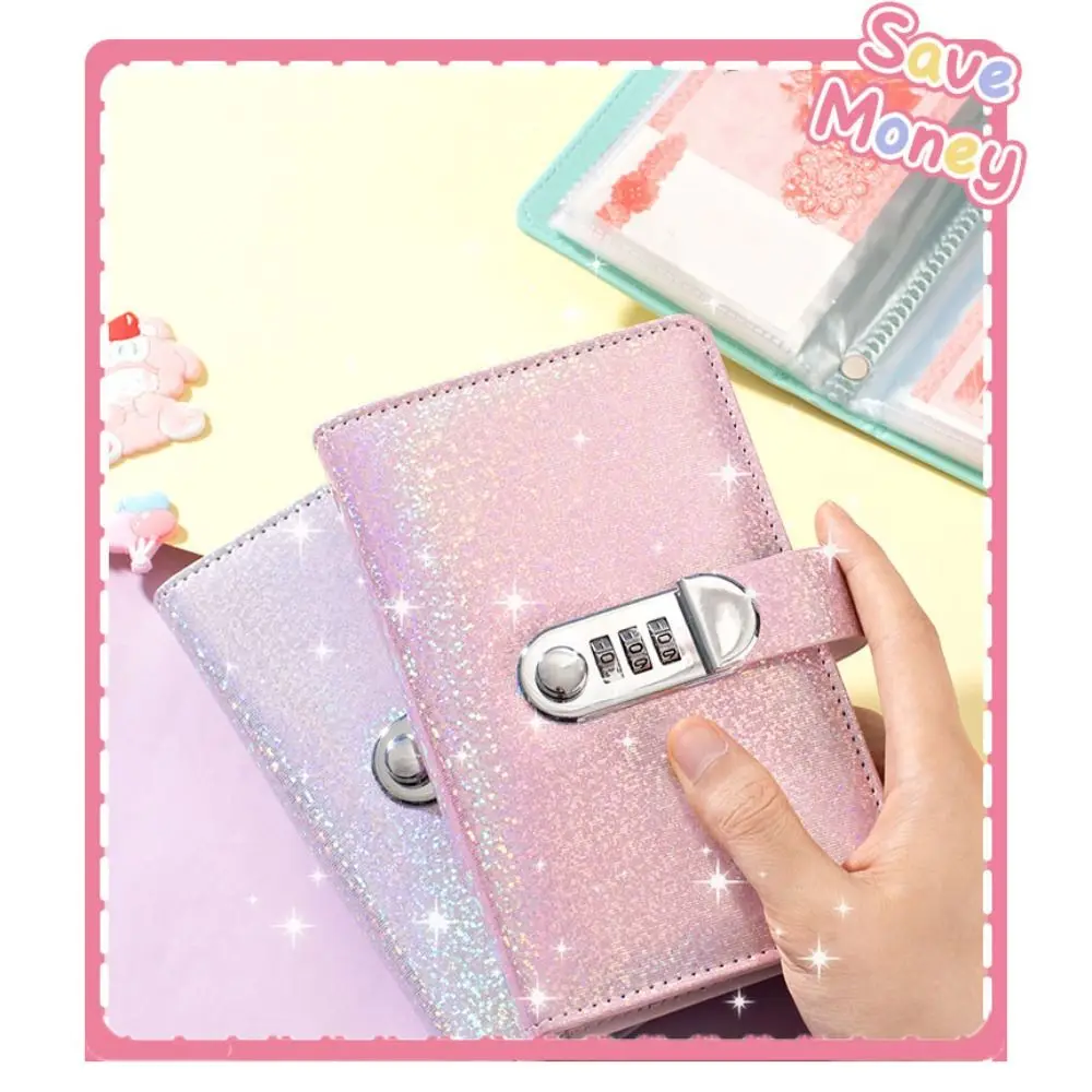 50Sheets Saving Money Binder Bright Crystal PU Leather Planner Organizer Refillable Cash Envelopes Budget Binder with Lock