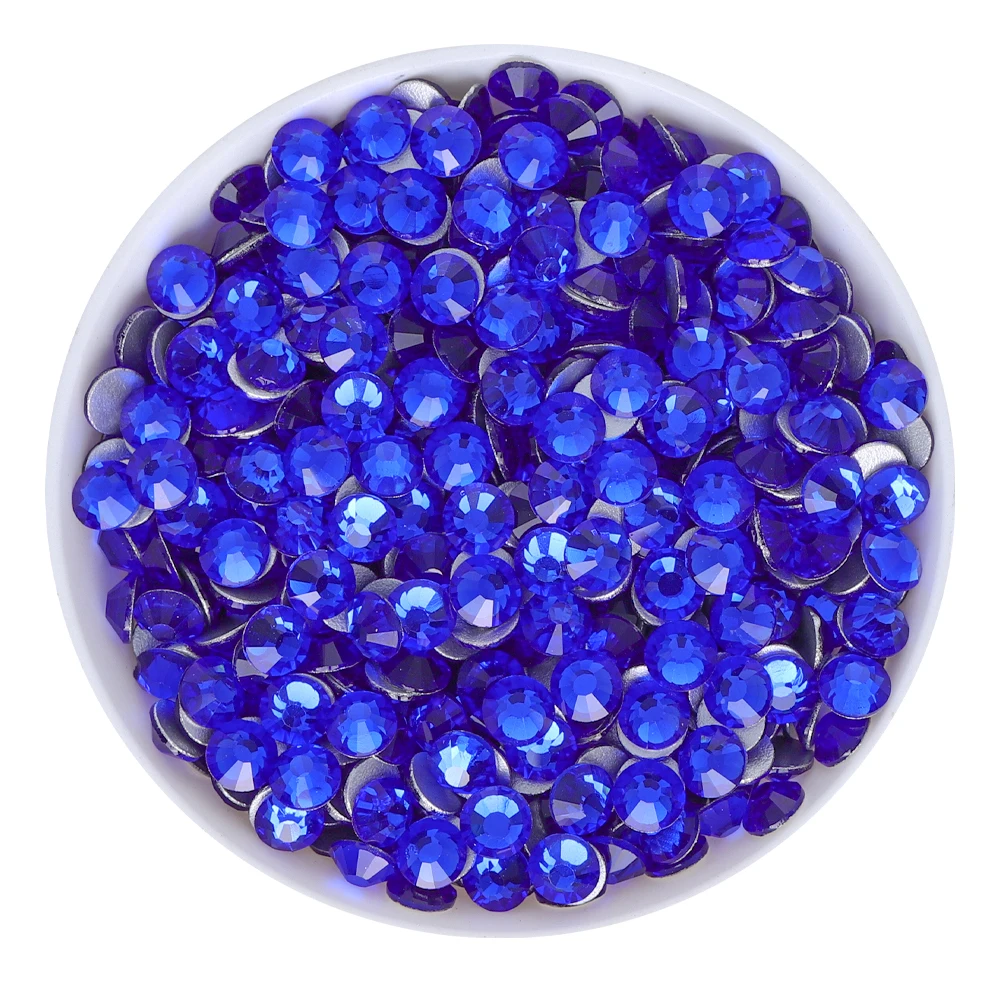 High Quality SS3-SS60 Nail Art Glass Flatback Rhinestone Blue Zircon Round Silver Bottom Glue On Stones For DIY Clothes