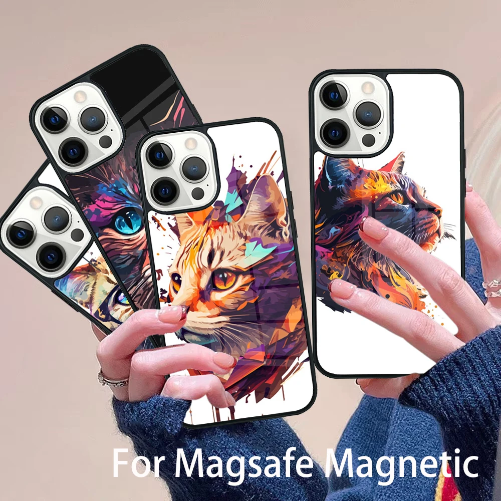 

Creative Cute Pet Cat Animal Phone Case Magesafe Magnetic Wireless Charge Cover For IPhone 16 11 12 13 14 15 Pro Max Plus Mini