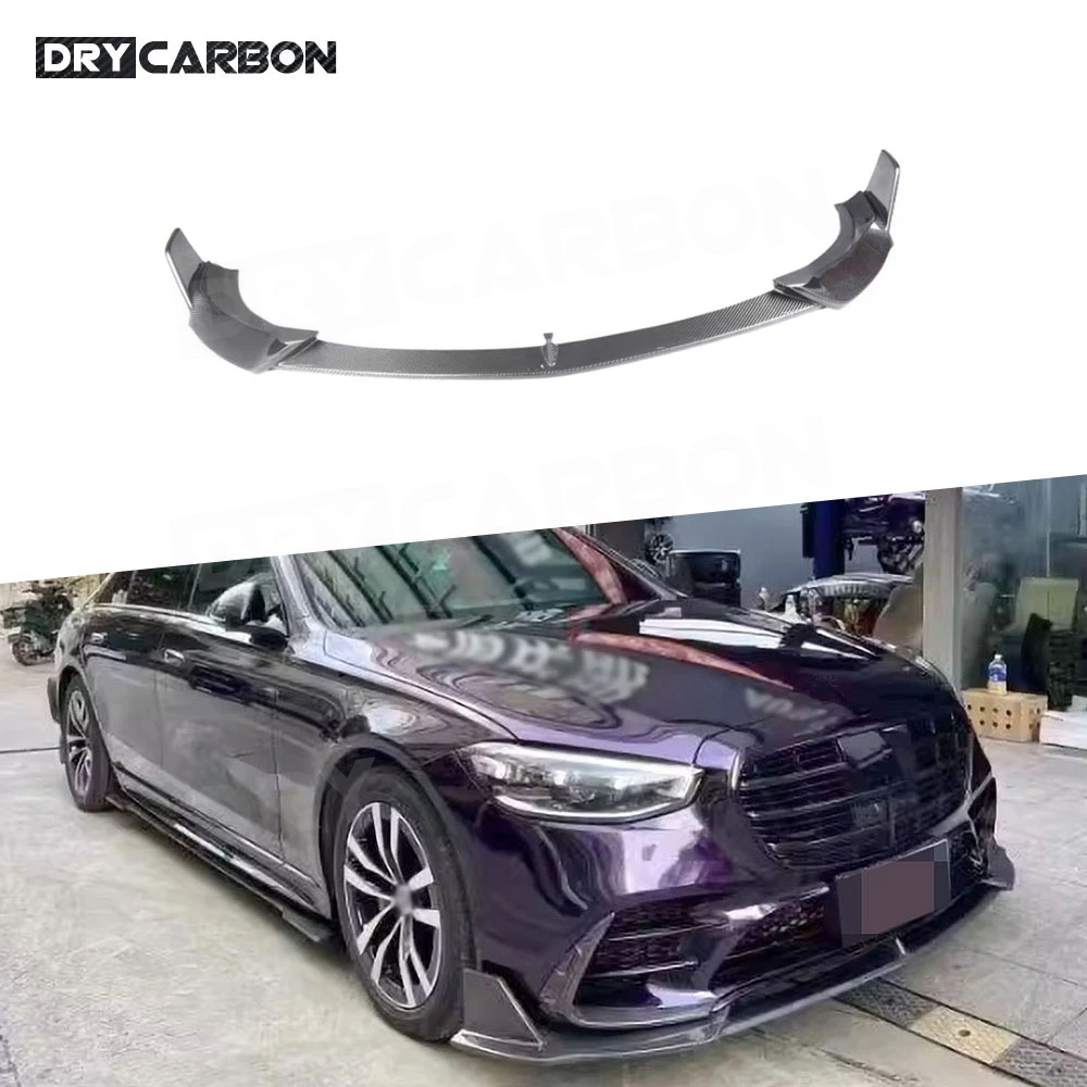 for Benz S Class W223 S450 S500 Sport 2021-2023 Carbon Fiber Front Bumper Lip Spoiler Car Style Body Kits FRP Accessories