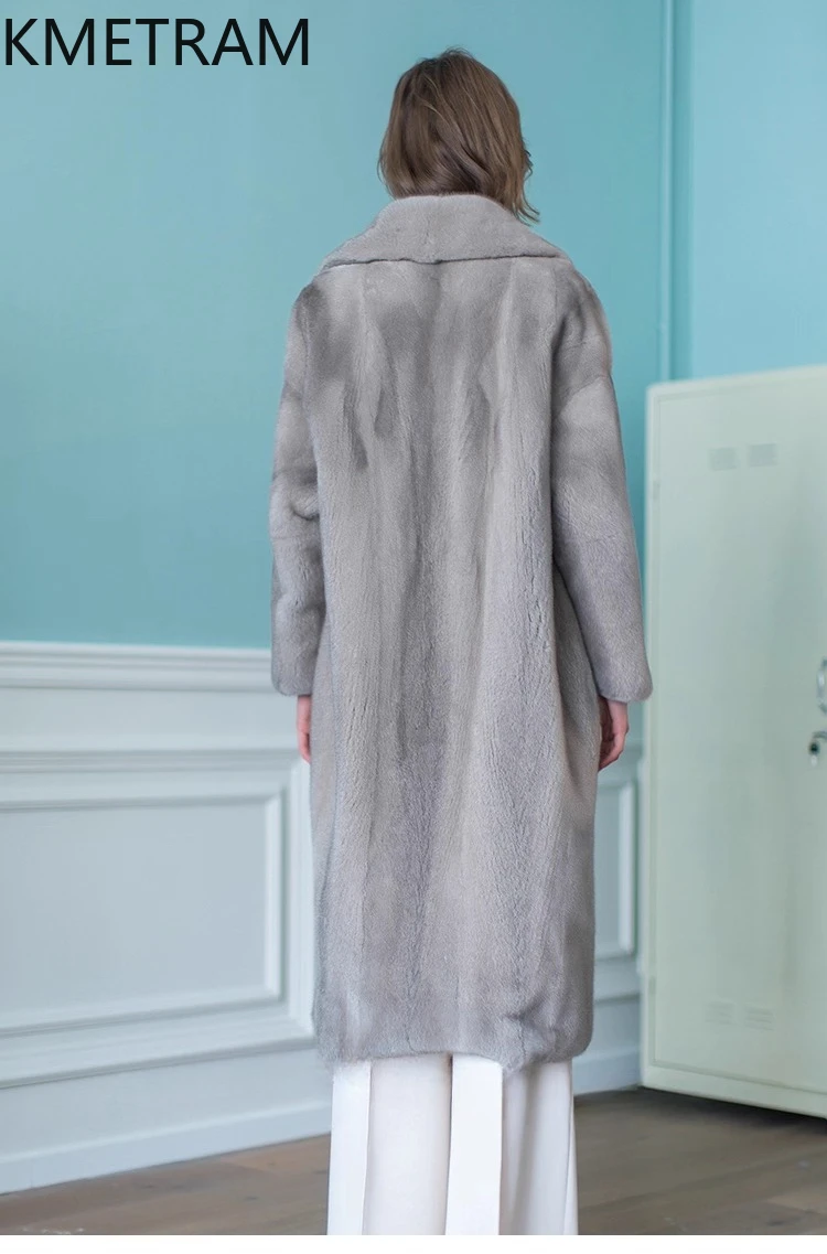 KMETRAM Natuurlijke Paarse Label Grade Fluwelen Nertsenbont Jas Vrouw Hoge Kwaliteit Lange Echte Bontjas Winterkleding 2025 Fourrures