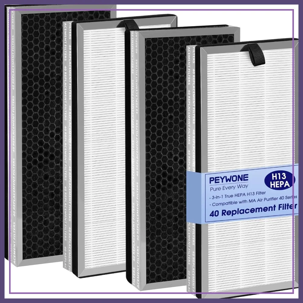 

4-Pack Replacement Filters for Air Purifier 40 Series, 3-in-1 H13 HEPA, Pre-Filter, Activated Carbon