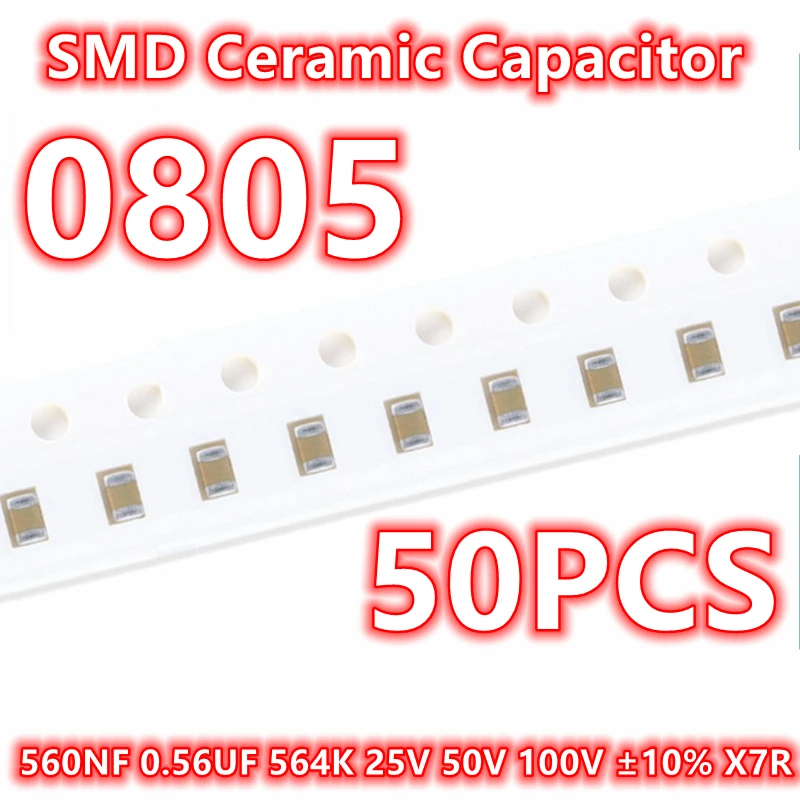 (50 шт.) оригинальный 0805 560NF 0,56 UF 564K 25V 50V 100V ± 10% X7R SMD керамический конденсатор IC 2012
