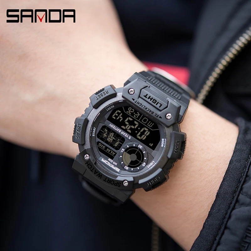 SANDA Men Electronic Watch Luminous Waterproof Multifunctional Outdoor Sports Mens Watches Military Watch Relogio Masculino 6009