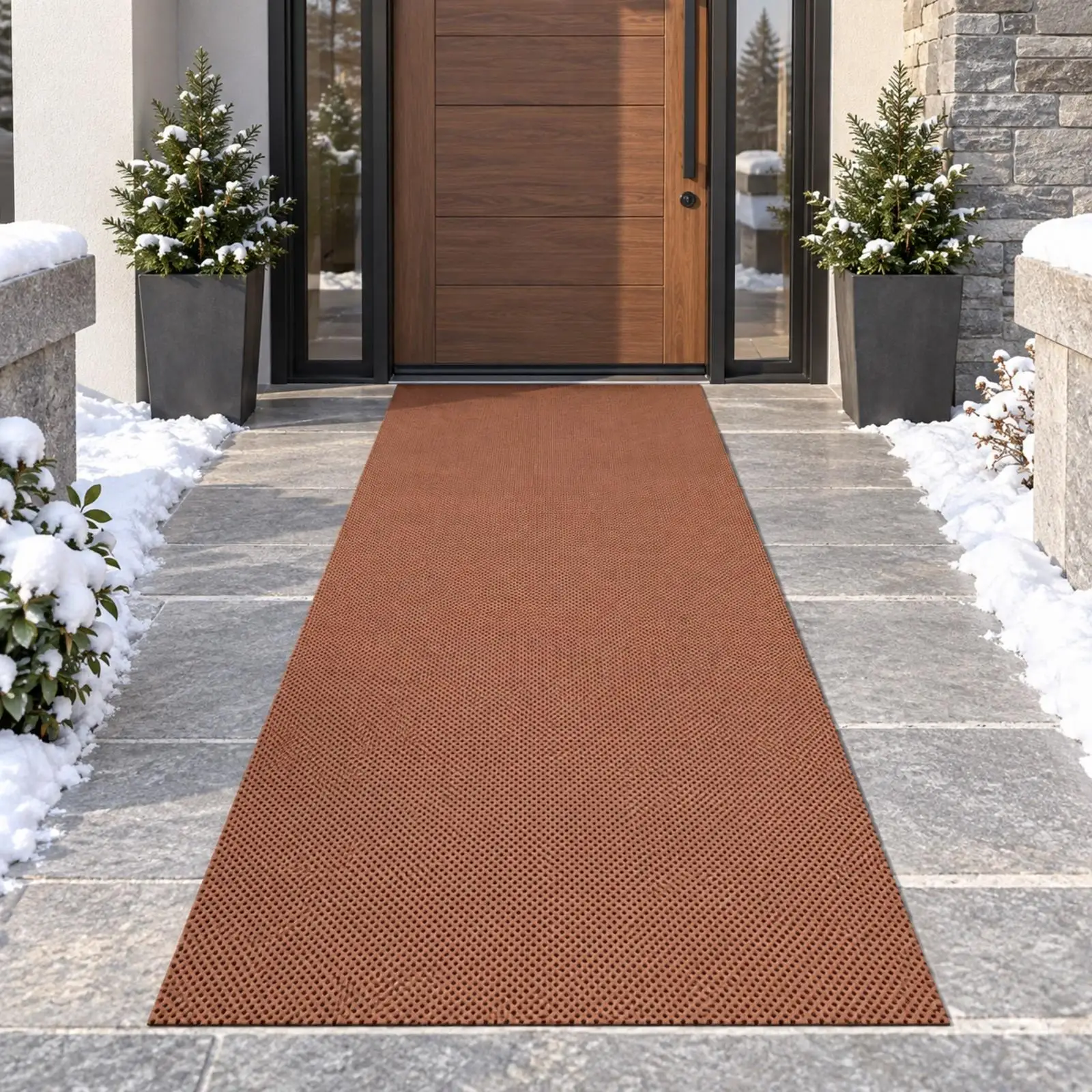 Cut to Fit Non Slip Walkway Carpet Felt Mat with Silicone Grip for Snow Ice Patio Steps and Entryway Winter Use