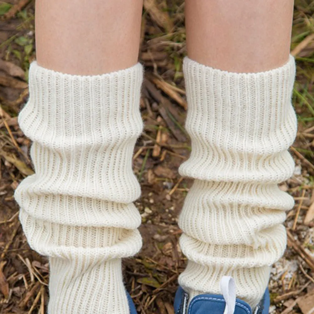Pair Warm Crochet Knitted Leg Warmers Long Stretchy Soft Acrylic Fabric Ideal for Dance Yoga Exercise Leg Cuff Socks Ivory White