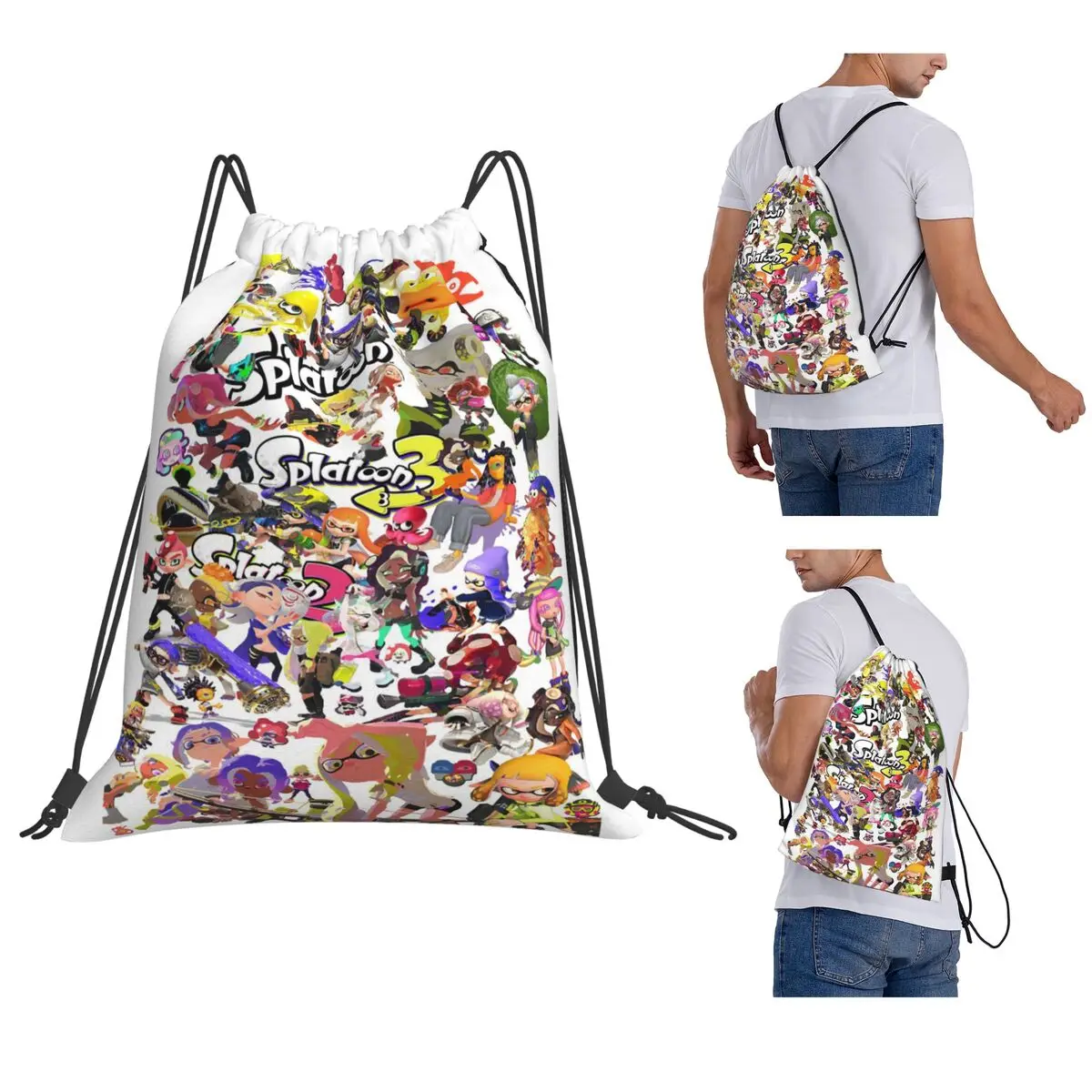 

Splatoon Play Gamer Backpacks Fashion Drawstring Bags Sundries Bag Book Bags for Travel Students