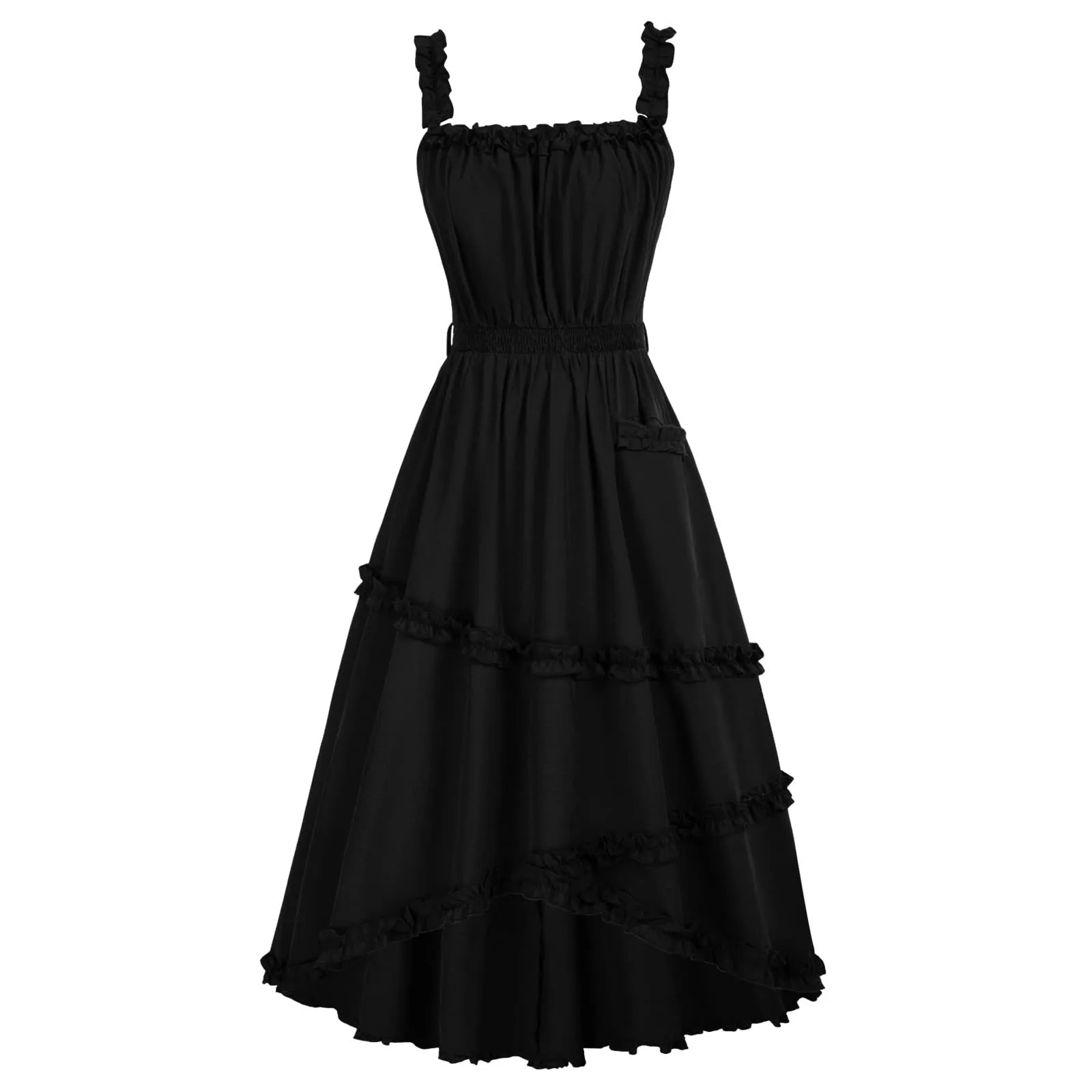 

Women'S Sling Dress Fashion Casual Solid Lace Splicing Gothic Court Vintage Big Swing Dresses Daily Regular Waist Folds Dress