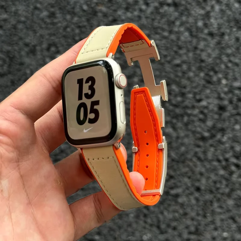 

Кожаный силиконовый ремешок для Apple Watch Ultra 3 2 49 мм, ремешок 45 мм, 44 мм, 41 мм, 40 мм, 38 Браслет iwatch series 11 10 42 46 мм 9876543SE