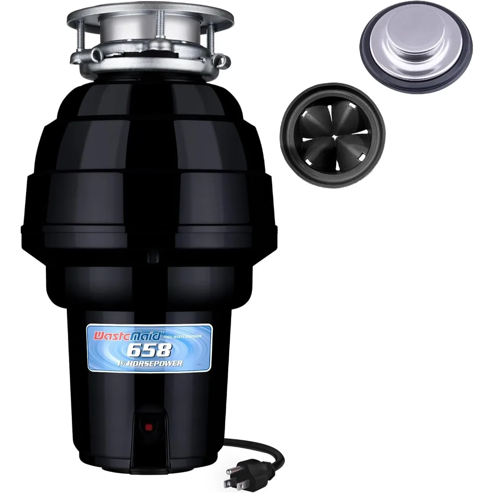 

10-US-WM-658-3B Garbage Disposal Anti-Jam Stainless Steel Food Waste Grinding System, 1-1/4 HP Premium, Black