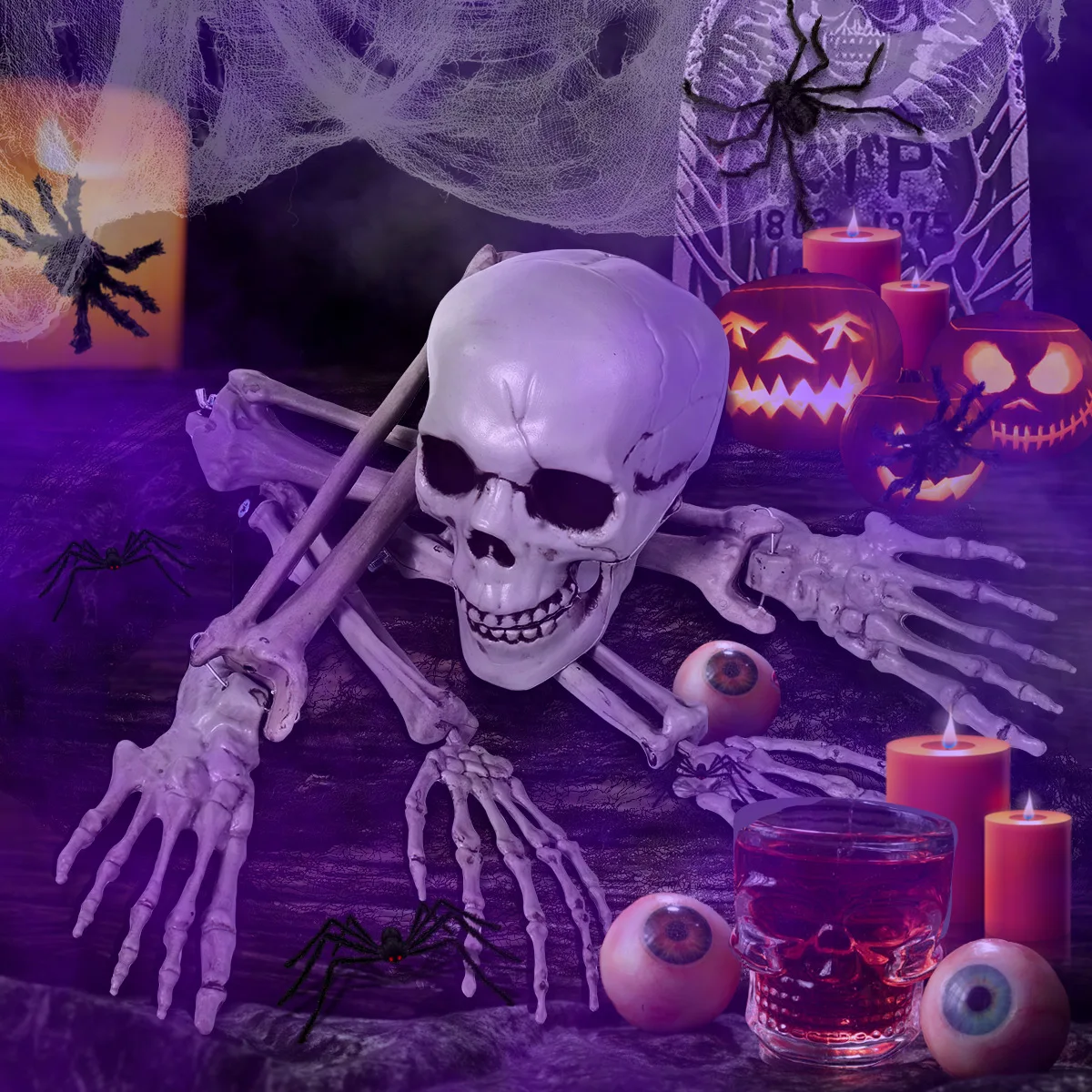 Decorazione del cimitero del teschio di Halloween Ossa horror realistiche Scena del partito Decorazione della casa stregata Accessori spettrali