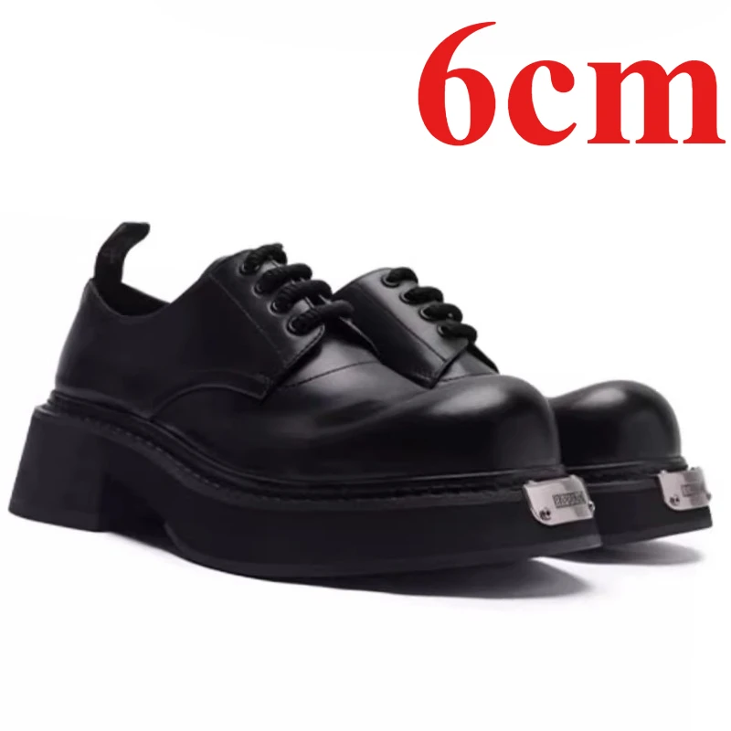 Genuine Leather Derby Shoes for Men's Dress Shoes 6cm Superior Quality Comfortable Breathable Casual Leather Heightening Shoes