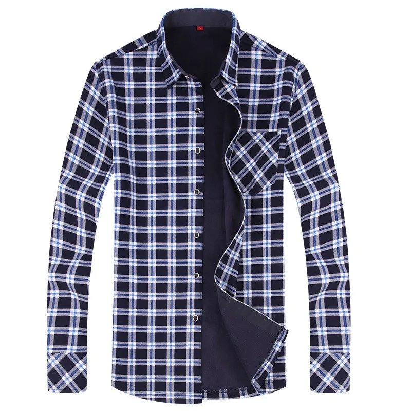 Autumn/Winter New Men\'s Fashion Long Sleeve Plaid Shirt Fleece and Thick Warm Men\'s Casual High Quality Large Size Shirt NS4574