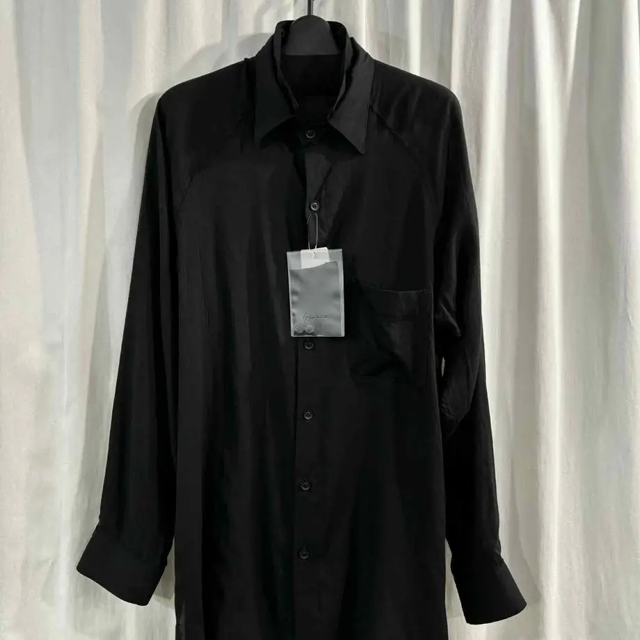 

ТОП-ЯМАМОТО ® Простая мужская рубашка с длинными рукавами в японском стиле, свободная черная шелковая рубашка