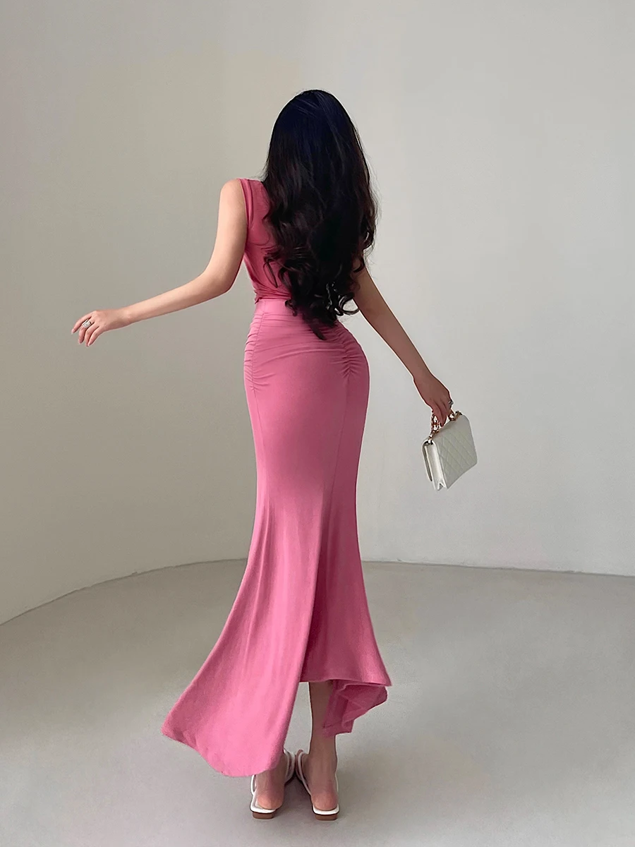 

Sexy High-Waist Tailored Slim Fit Pleated Elastic Wrap Fish Tail Skirt Half-Length Long Cotton Pure Desire Style Women's Skirt