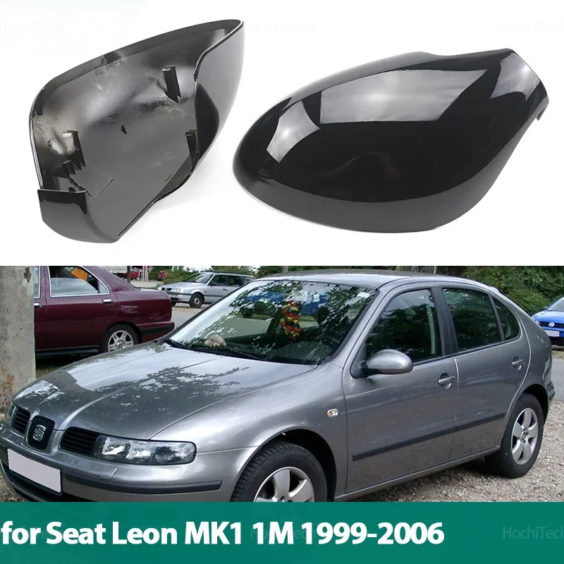 

High Quality ABS Bright Black Side Mirror Caps for Seat Leon MK1 1M 1999-2006 Replacement style Carbon Fiber Mirror Cover Covers