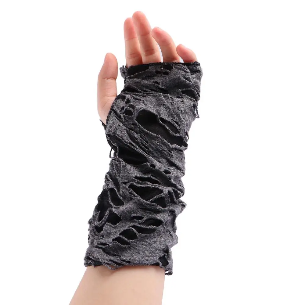 الرياضة تأثيري للجنسين النساء نصف اصبع الأسود القوطية أصابع قفازات كسر الشق هول القفاز فاسق قفازات #3