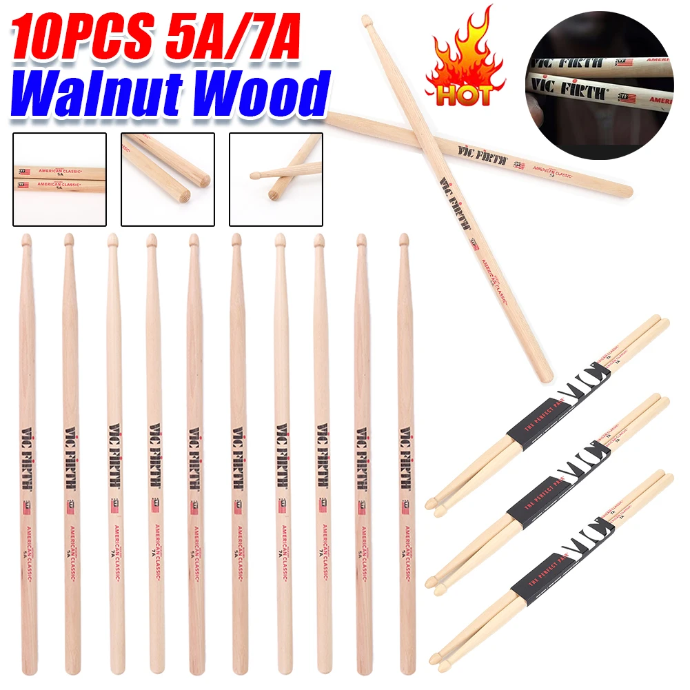 5/10PCS Drumsticks 5A/7A Drum Sticks Consistent Weight and Pitch Wooden Mallets Hickory Drumsticks For Acoustic/Electronic Drum