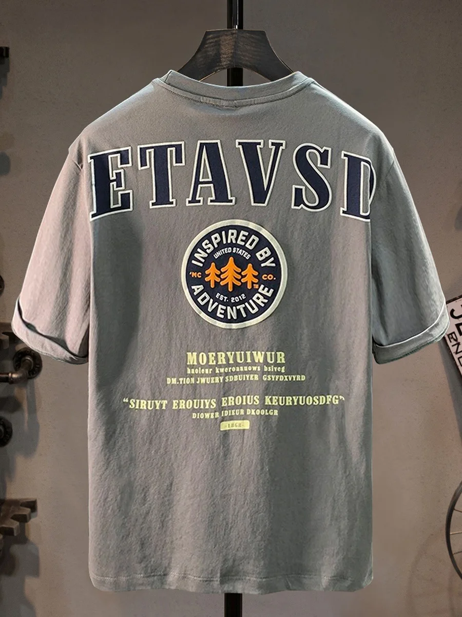 

Повседневная американская футболка для мужчин, летняя, модная, брендовая, из плотной ткани, с буквенным принтом, с коротким рукавом, для молодежи и студентов, модная, с круглым вырезом...