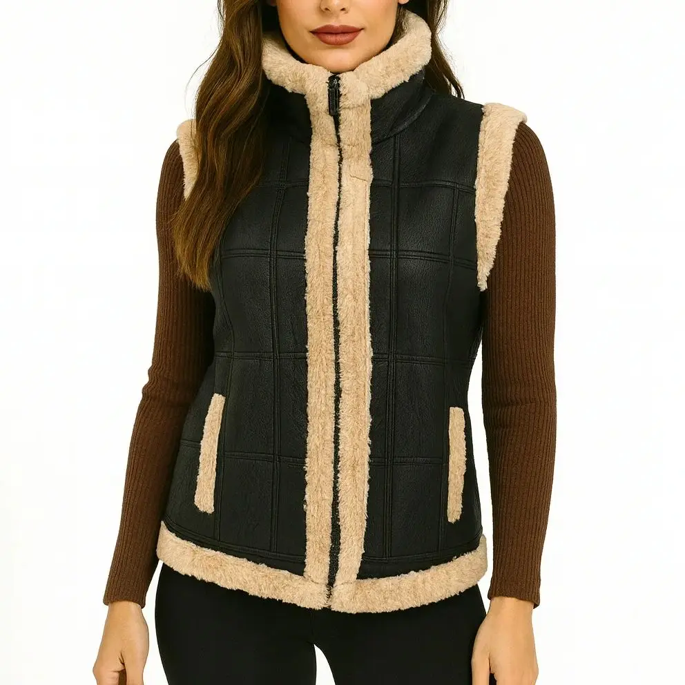 Real Sheep Leather One Fur Vest  Waistcoat Men Man With Fur Lining Classic Unisex B230823