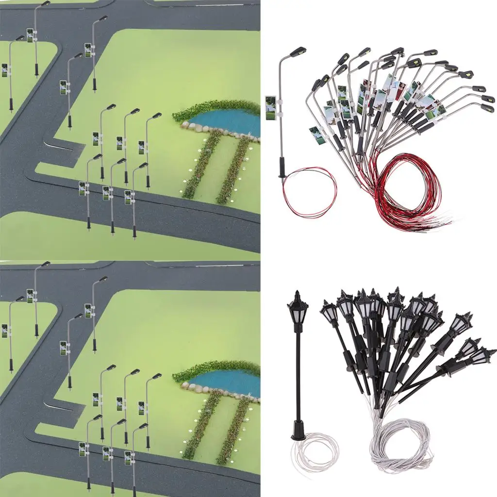 Set mit 40 Mini-Laternenpfähten, Straßenlaternen, Lampenmodell für die Modelleisenbahn