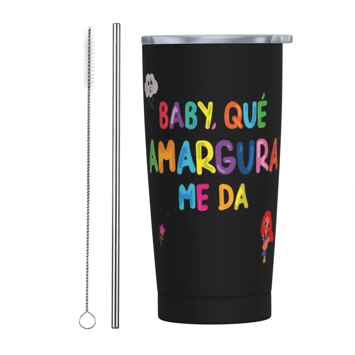 Music Singer K-Karol G Album Stainless Steel Tumbler Amargura Song Thermal Mug With Straws Car Mugs Cold Drink Water Bottle