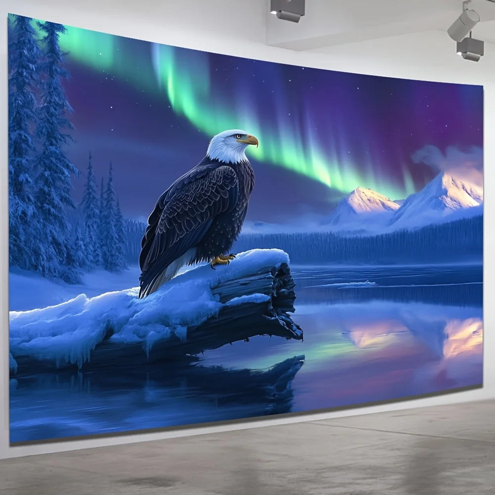 Majestic Winter Wonderland Wall Tapestry for Inspiring Home Decor, Featuring a Powerful Bald Eagle Perched on an Ice-Covered
