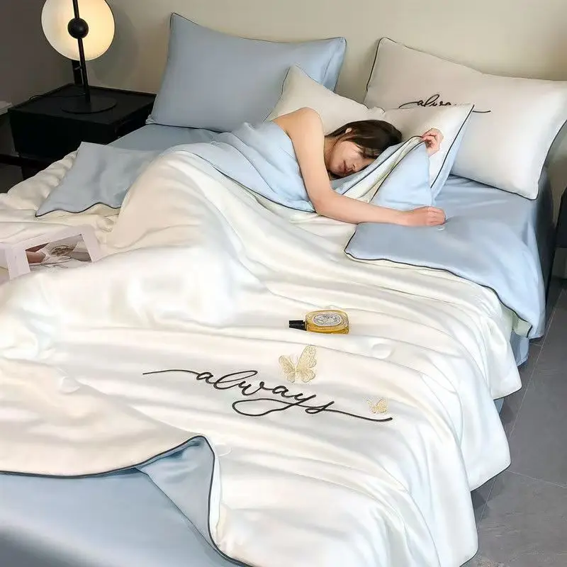 

2025 Summer Quilt Made of Washed Silk with Embroidery, Single Quilt for Air - Conditioned Rooms