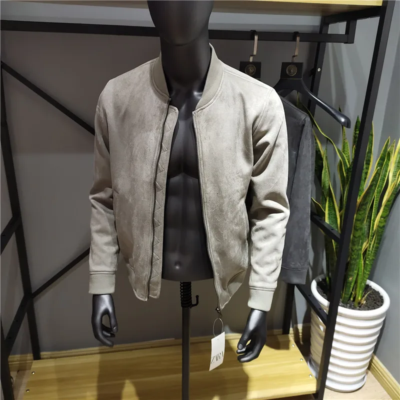 

Spring Faion Men's Pilot Jaet Suede Baseball Collar Coat Trendy Outerwear Long Sve Urban Sle Stand Fit Outerwear