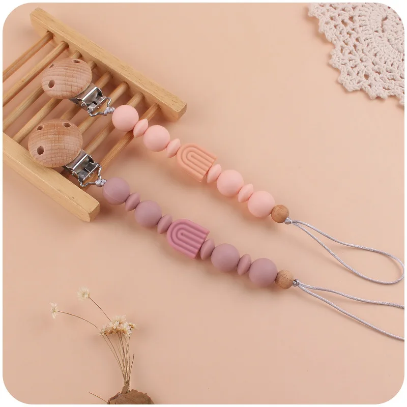 

Pacifier Clip Chain Silicone Beads Design Wooden Beech Clip Dummy Nipple Holder Guard Teether Pendant Baby Products