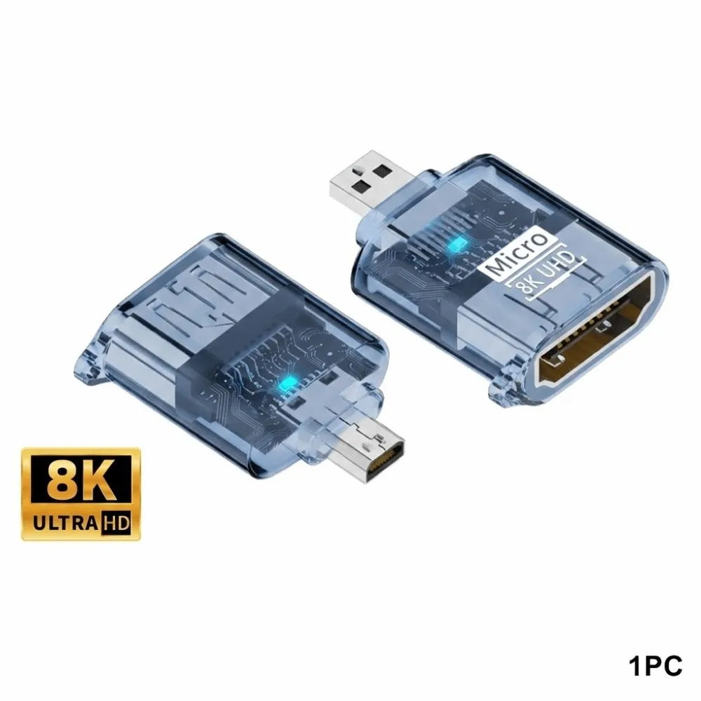 

8K 60HZ Micro/Mini HDTV Converter Transparent Indicator Light HD Male to Female Adapter Game High Speed UHD Extender Camera