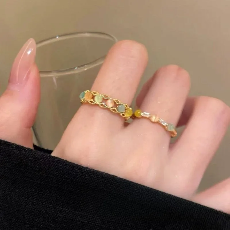 Multicolored Chatoyant Gem Finger Ring for Ladies Original Craft Forefinger Hoop Unconventional Trendy Digit Adornment Adaptable