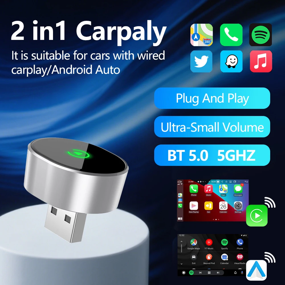 

New AI Smart Box For Car With Wired CarPlay Wired To Wireless CarPlay Dongle Android Auto Adapter 2in1 Car Intelligent Systems