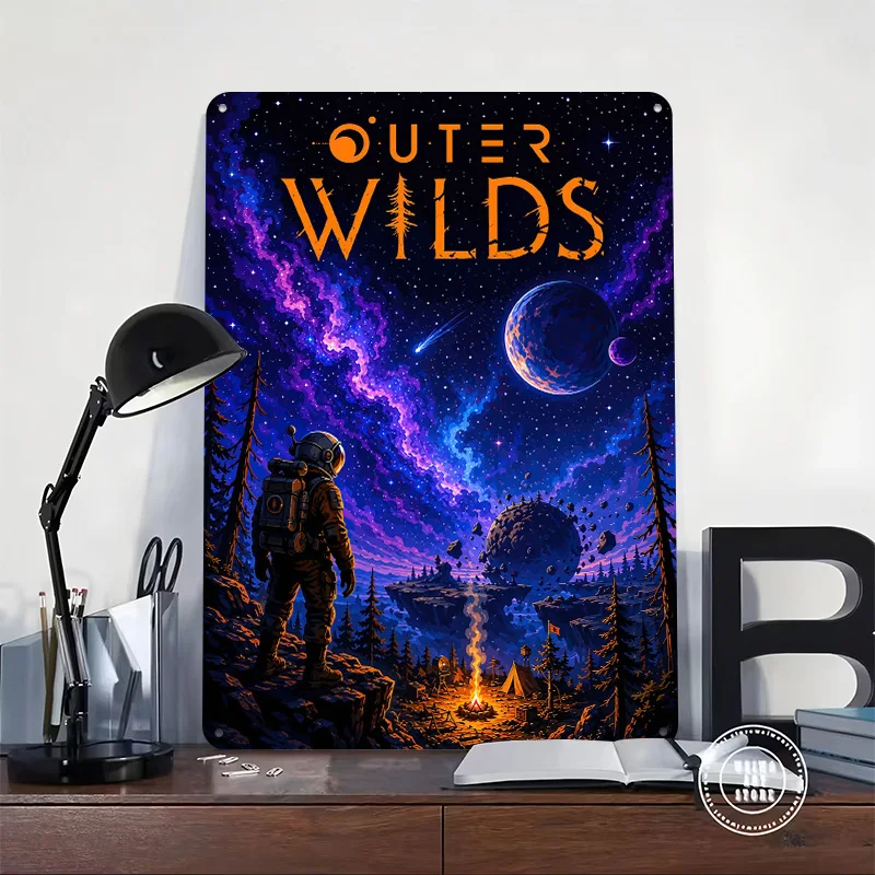 Outer Wilds Space Exploration Personalized 3D Textured Metal Poster Wall Art Tinplate Sign for Vintage Decor Room Wand Deko Home