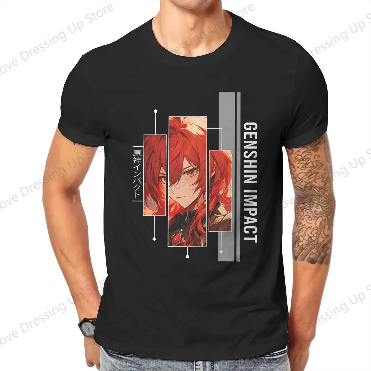 Diluc - Genshin Impact Print Funny Short Sleeved T-shirt Men Women Versatile   Loose Tops