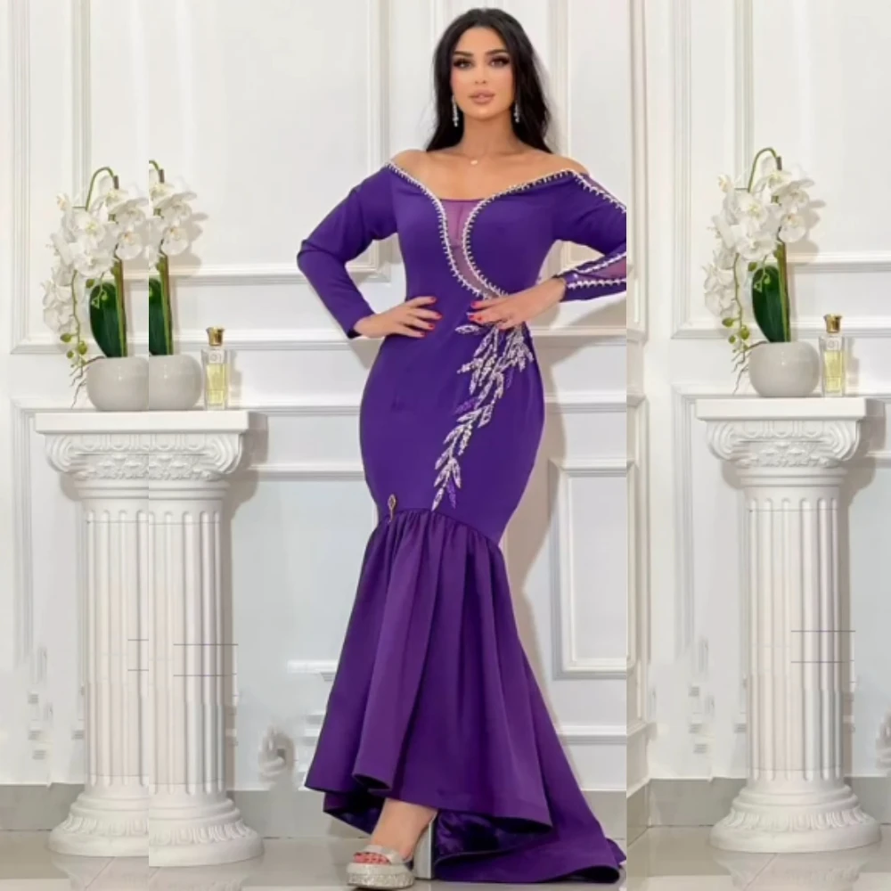  Evening Saudi Arabia Jersey Rhinestone Engagement Mermaid Off-the-shoulder Bespoke Occasion Gown Midi Dresses