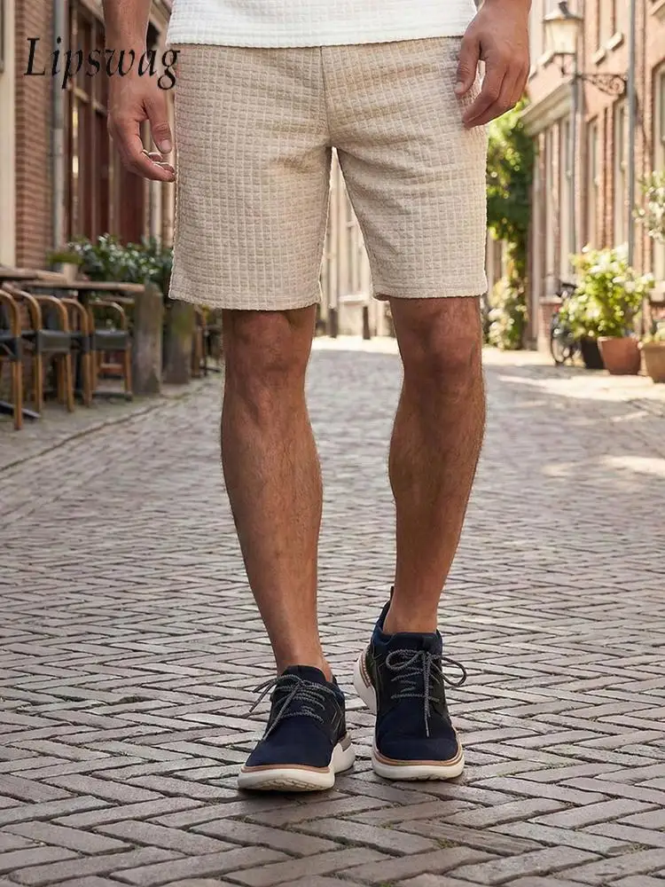 

Daily Leisure Mens Loose Bottoms Vintage Plaid Jacquard Solid Color Drawstring Shorts Men 2026 Spring Summer Fashionable Shorts
