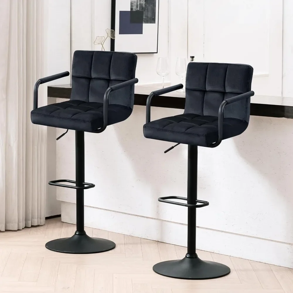 

Adjustable Barstools with Back, Black bar stools Set of 2, Velvet 360°Swivel Bar Stools, Double Stitching Counter