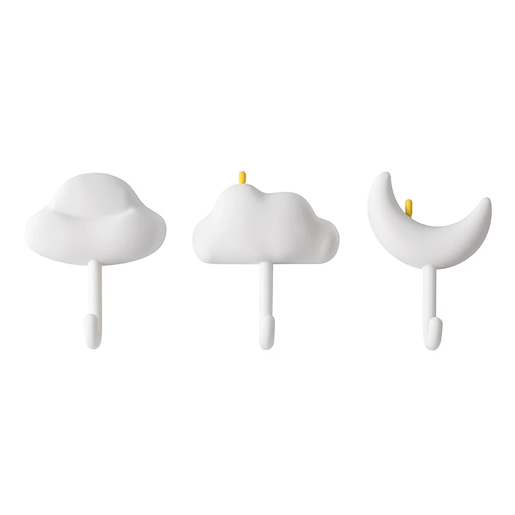 White Decorative Hooks Three Piece Wall Hook Set Decorative Hooks Key Organizer Peel-off Backing No Drilling Installation