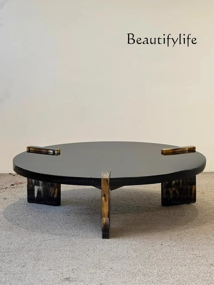 

light luxury high-end coffee table Medieval designer creative hand-painted solid wood living room coffee table small apartment