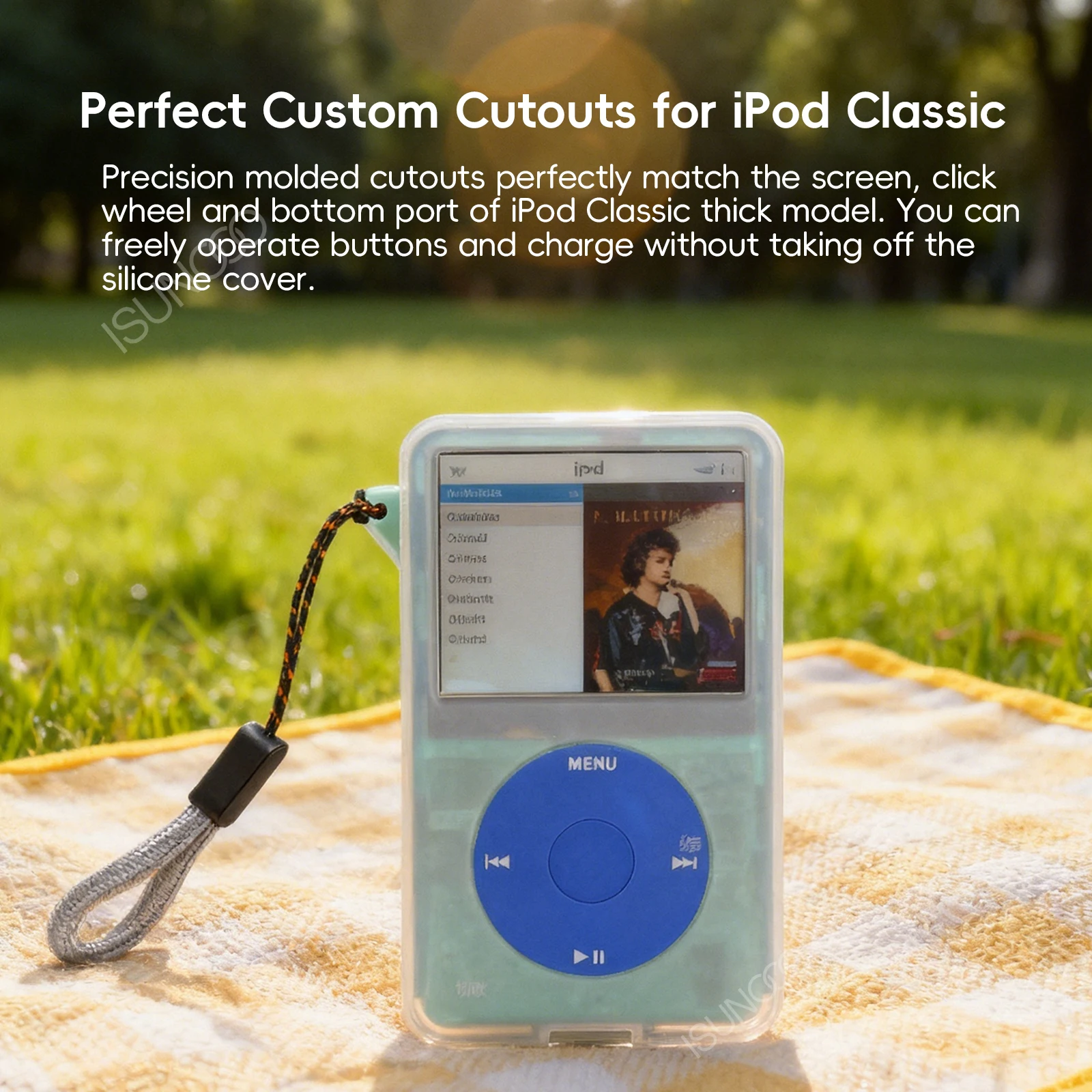 13,5-mm-Schutzhülle aus weichem Silikon für iPod Classic 6. Generation, dick, 160 GB, iPod Video 5. Generation, 60 GB, 80 GB + Displayschutzfolie & Trageband – Detail 4
